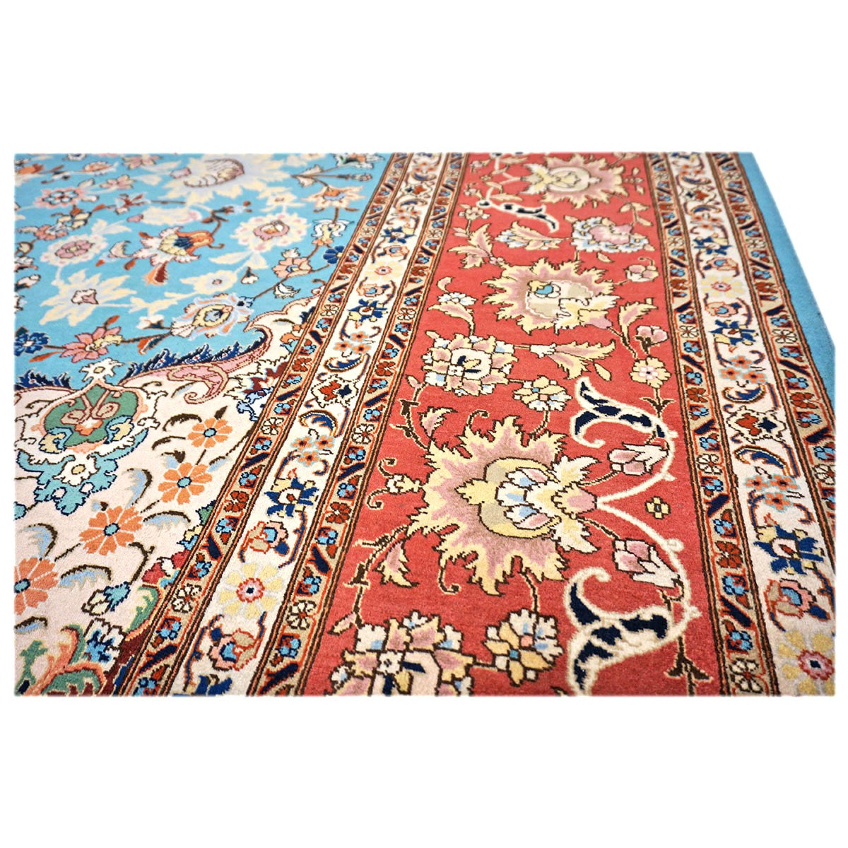 Antique Persian Tabriz Emad Wool 10x13 Light Blue & Red Handmade Area Rug #9902217