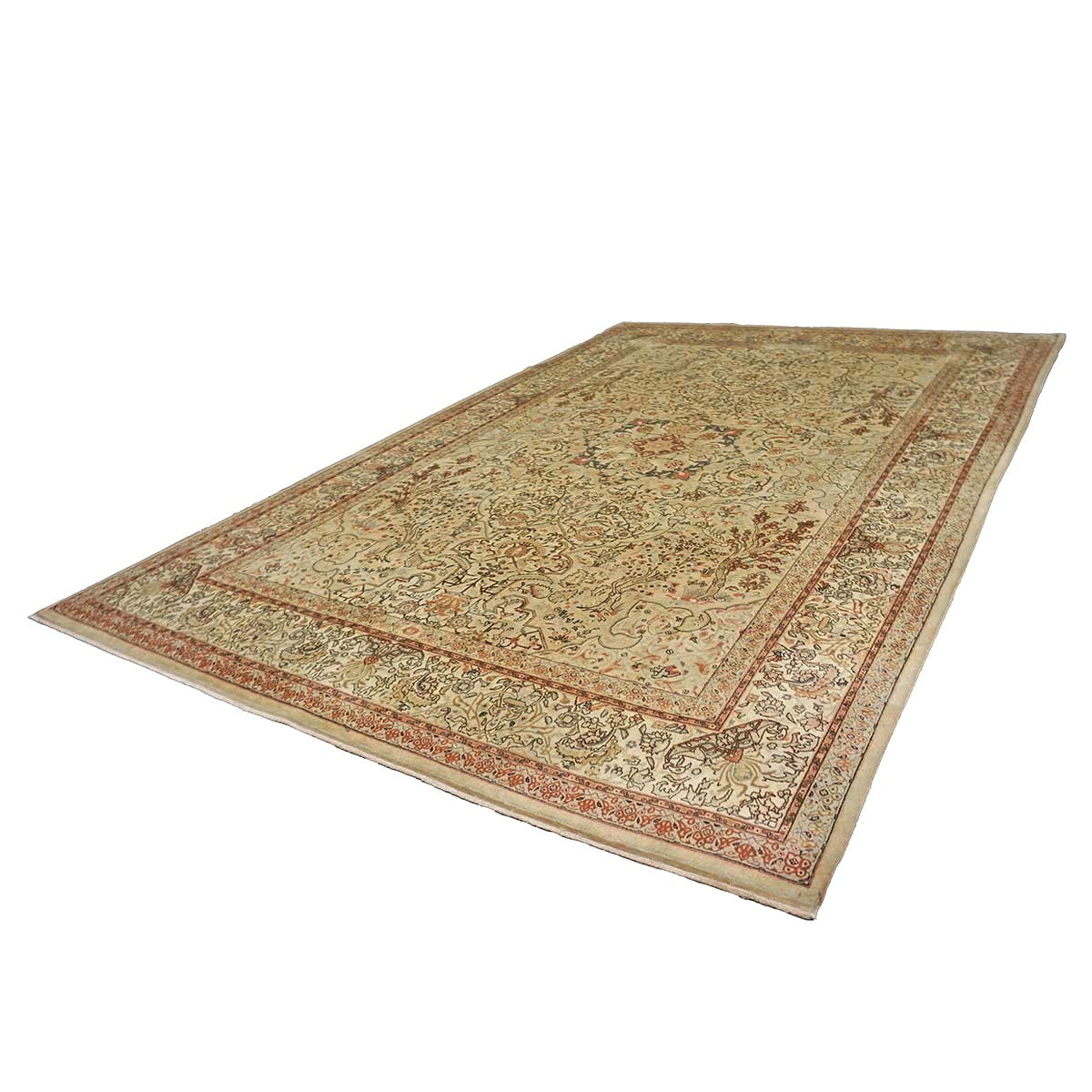Antique Persian Tabriz Wool 8x12 Ivory, Tan, & Pink Handmade Area Rug #9902224