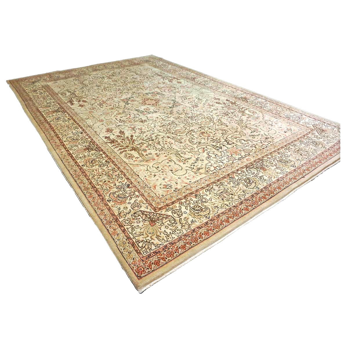 Antique Persian Tabriz Wool 8x12 Ivory, Tan, & Pink Handmade Area Rug #9902224