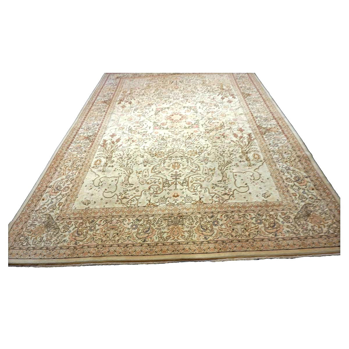 Antique Persian Tabriz Wool 8x12 Ivory, Tan, & Pink Handmade Area Rug #9902224
