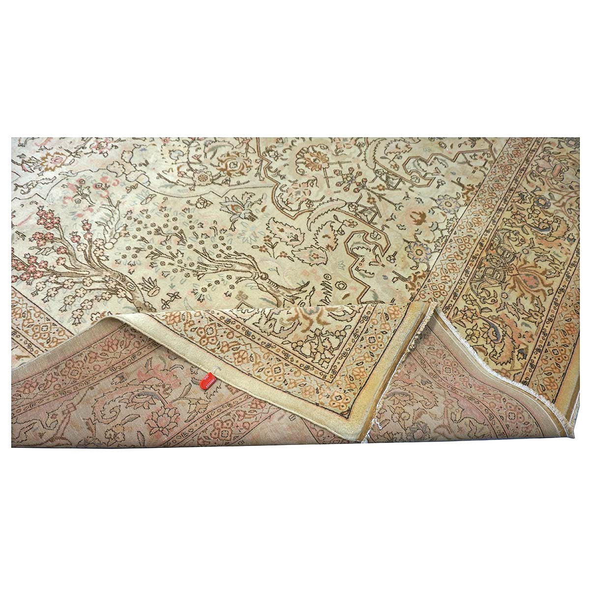 Antique Persian Tabriz Wool 8x12 Ivory, Tan, & Pink Handmade Area Rug #9902224