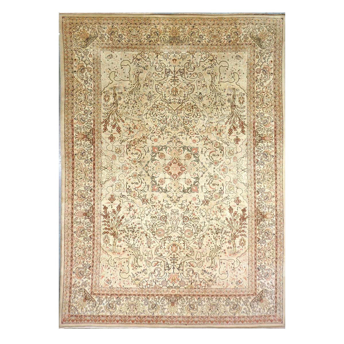 Antique Persian Tabriz Wool 8x12 Ivory, Tan, & Pink Handmade Area Rug #9902224