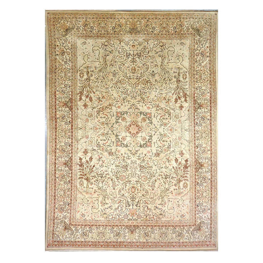 Antique Persian Tabriz Wool 8x12 Ivory, Tan, & Pink Handmade Area Rug #9902224