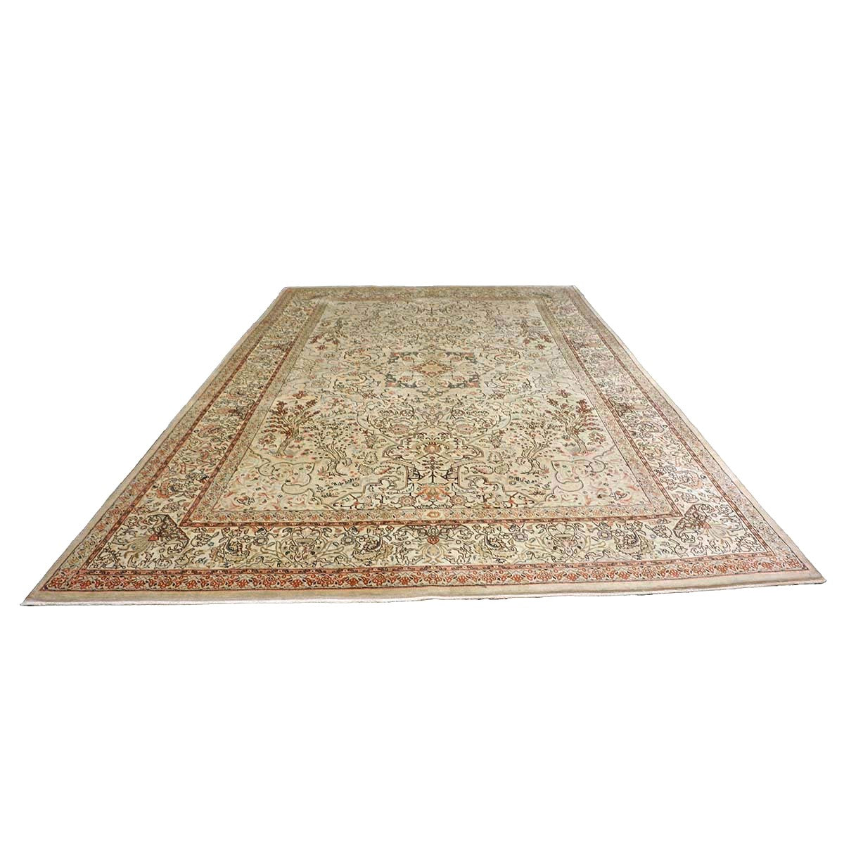 Antique Persian Tabriz Wool 8x12 Ivory, Tan, & Pink Handmade Area Rug #9902224