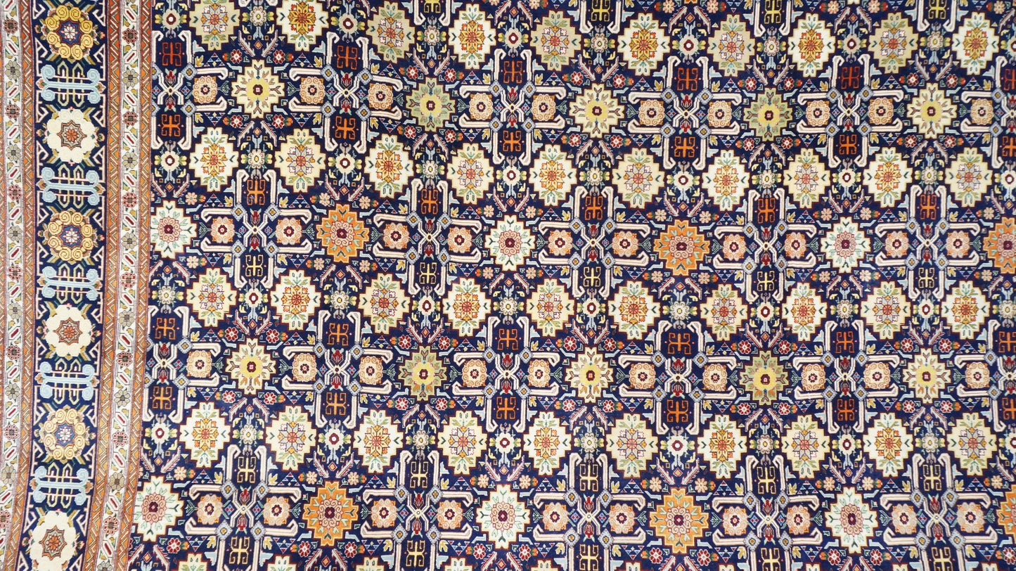 Antique Persian Tabriz Wool 10 x 12  Navy Blue, Yellow, Brown & Ivory Handmade Area Rug #9902234