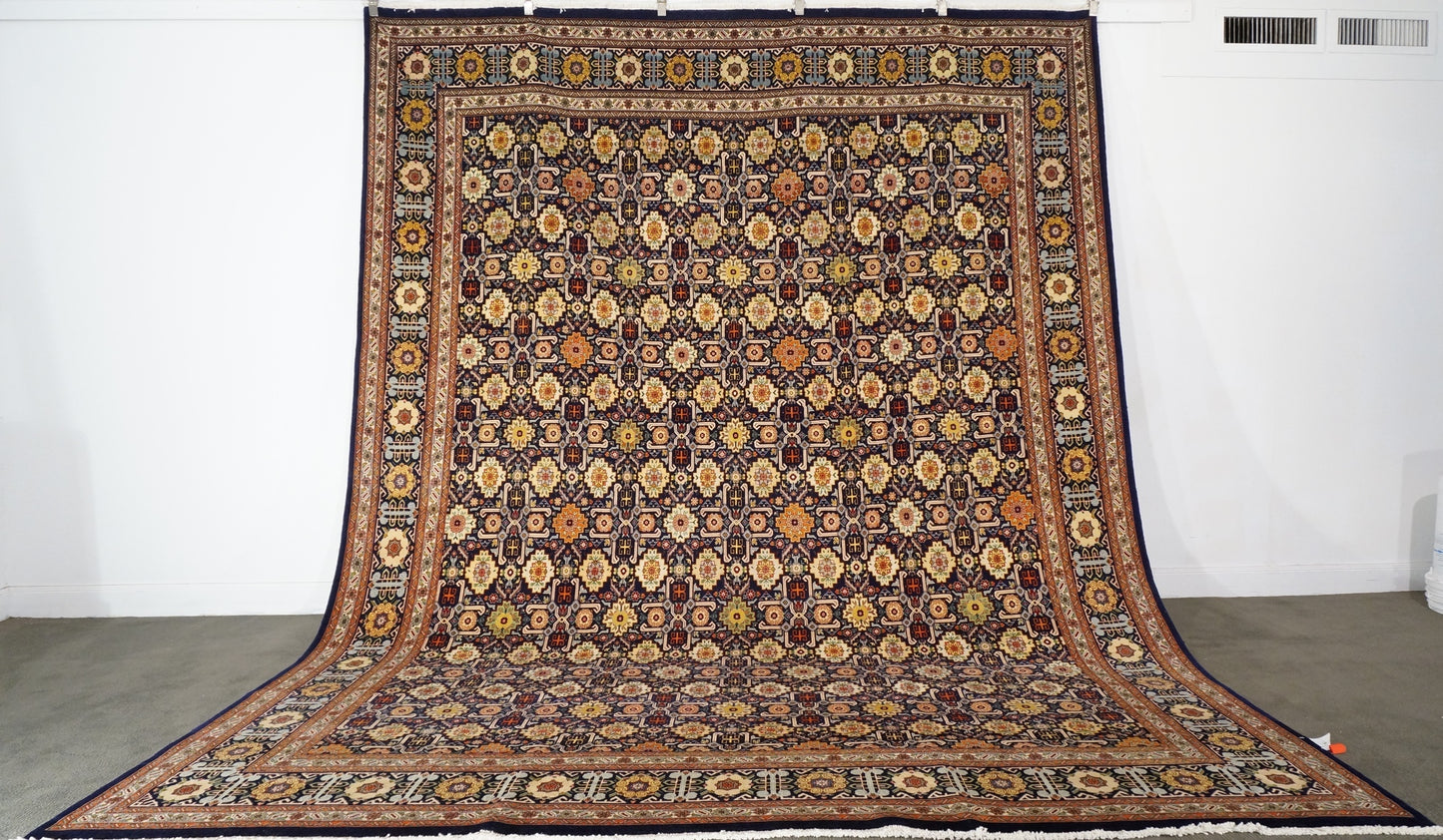 Antique Persian Tabriz Wool 10 x 12  Navy Blue, Yellow, Brown & Ivory Handmade Area Rug #9902234