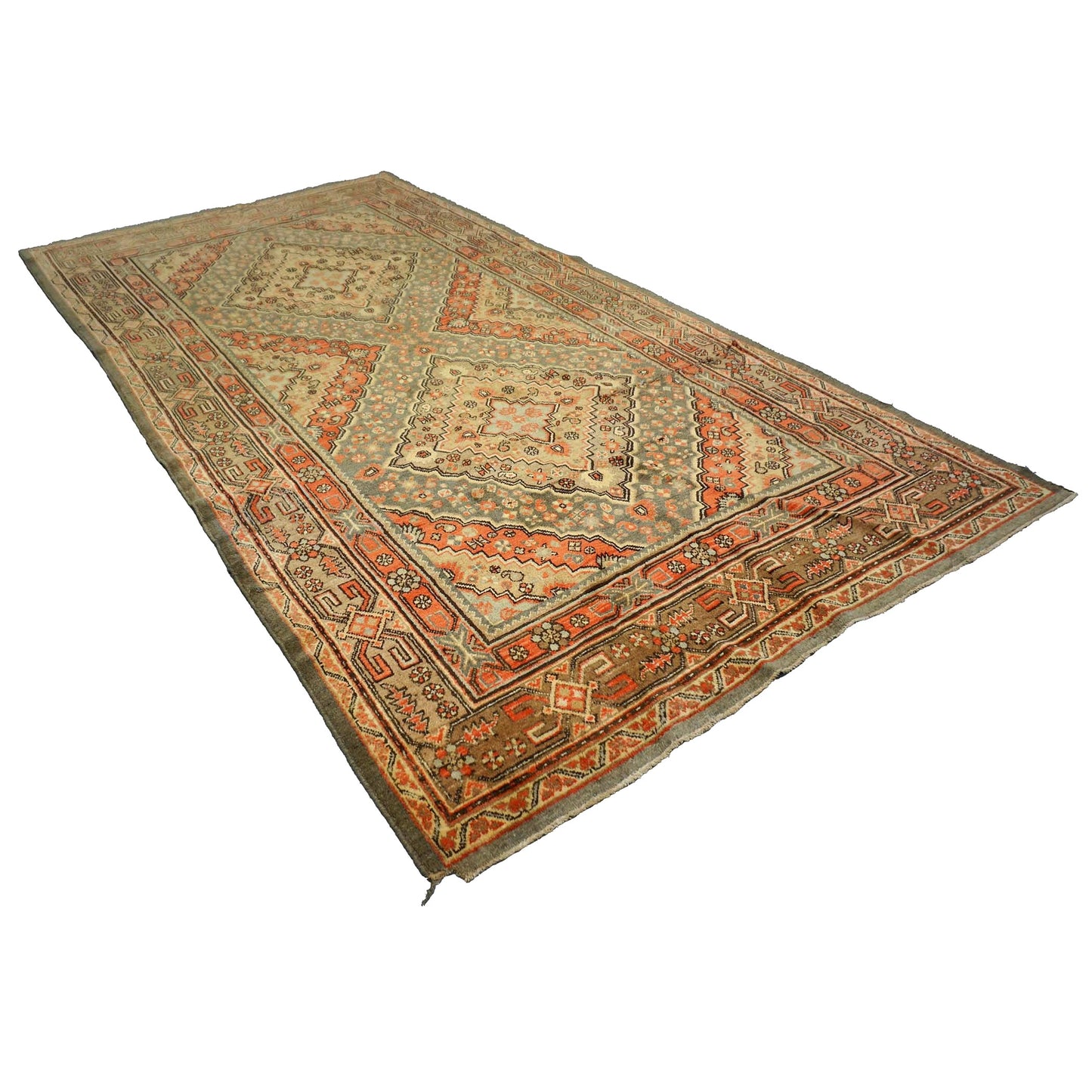 Vintage East Turkestani Khotan Wool 6x11 Beige, Olive & Orange Handmade Area Rug #9902241