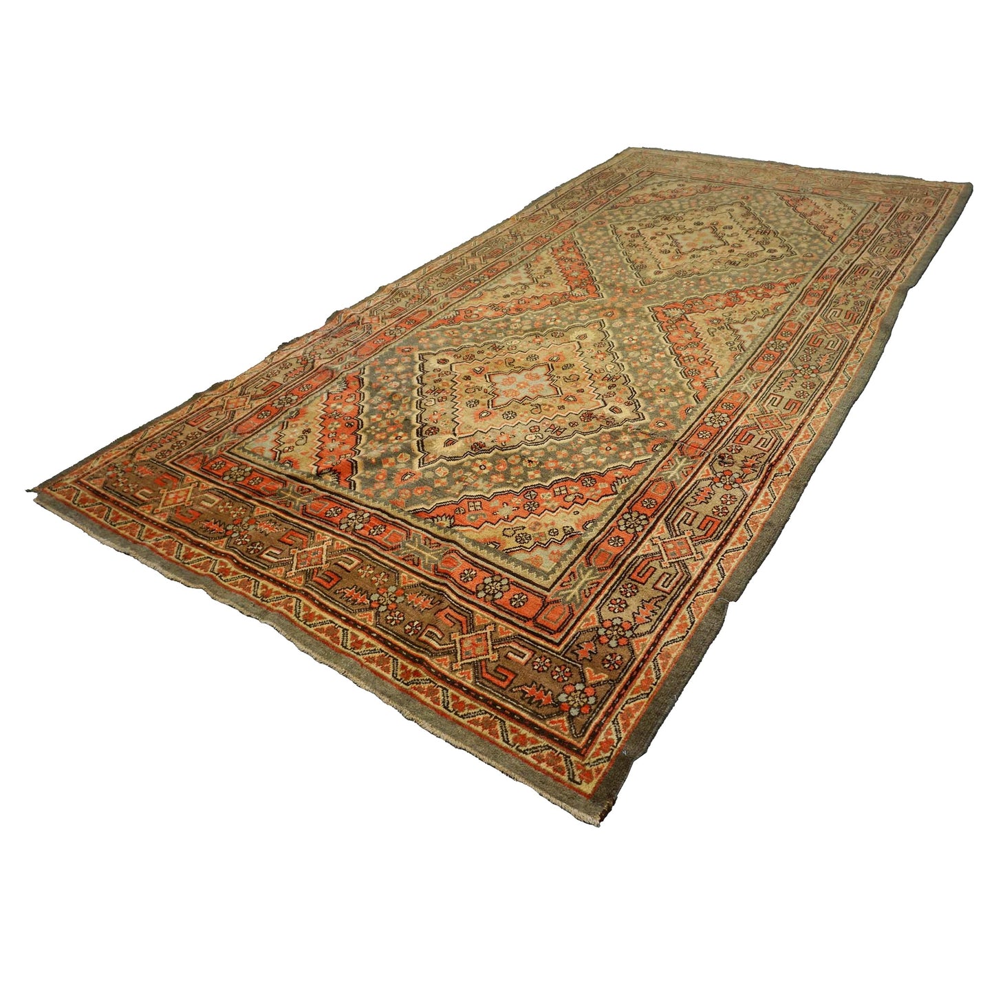 Vintage East Turkestani Khotan Wool 6x11 Beige, Olive & Orange Handmade Area Rug #9902241