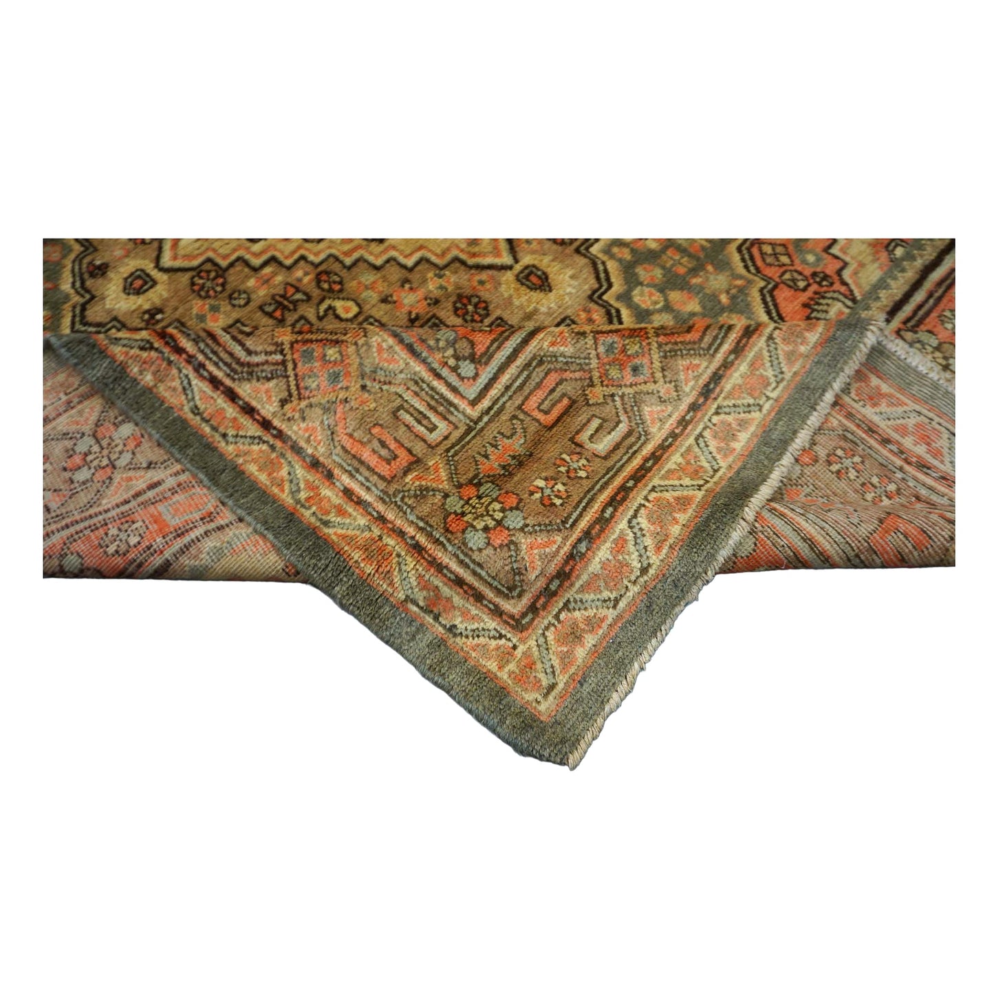 Vintage East Turkestani Khotan Wool 6x11 Beige, Olive & Orange Handmade Area Rug #9902241