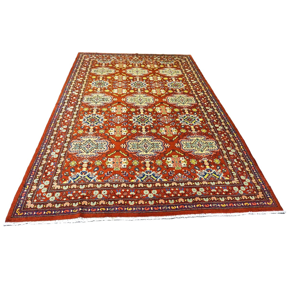 Antique Cacasiani Khotan Wool 7x10 Red & Ivory Handmade Area Rug #9902253