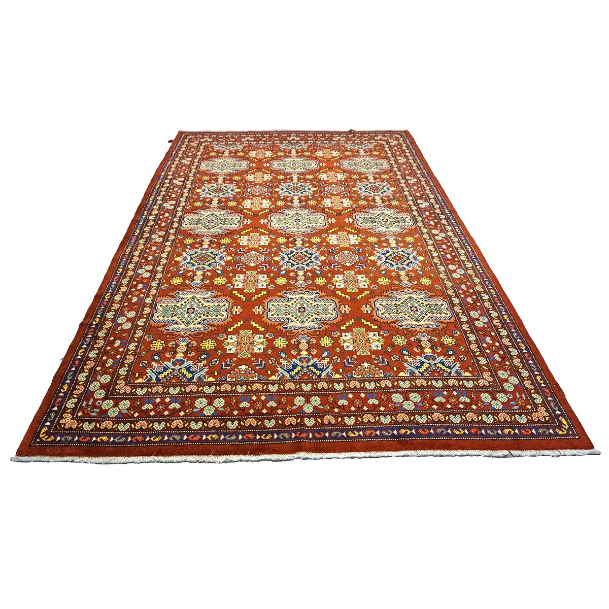 Antique Cacasiani Khotan Wool 7x10 Red & Ivory Handmade Area Rug #9902253