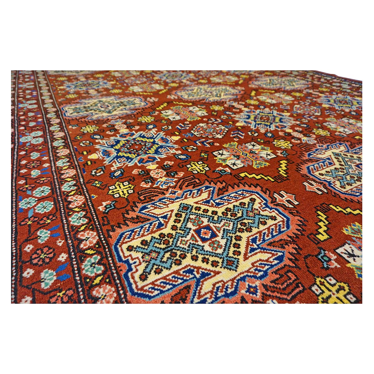 Antique Cacasiani Khotan Wool 7x10 Red & Ivory Handmade Area Rug #9902253