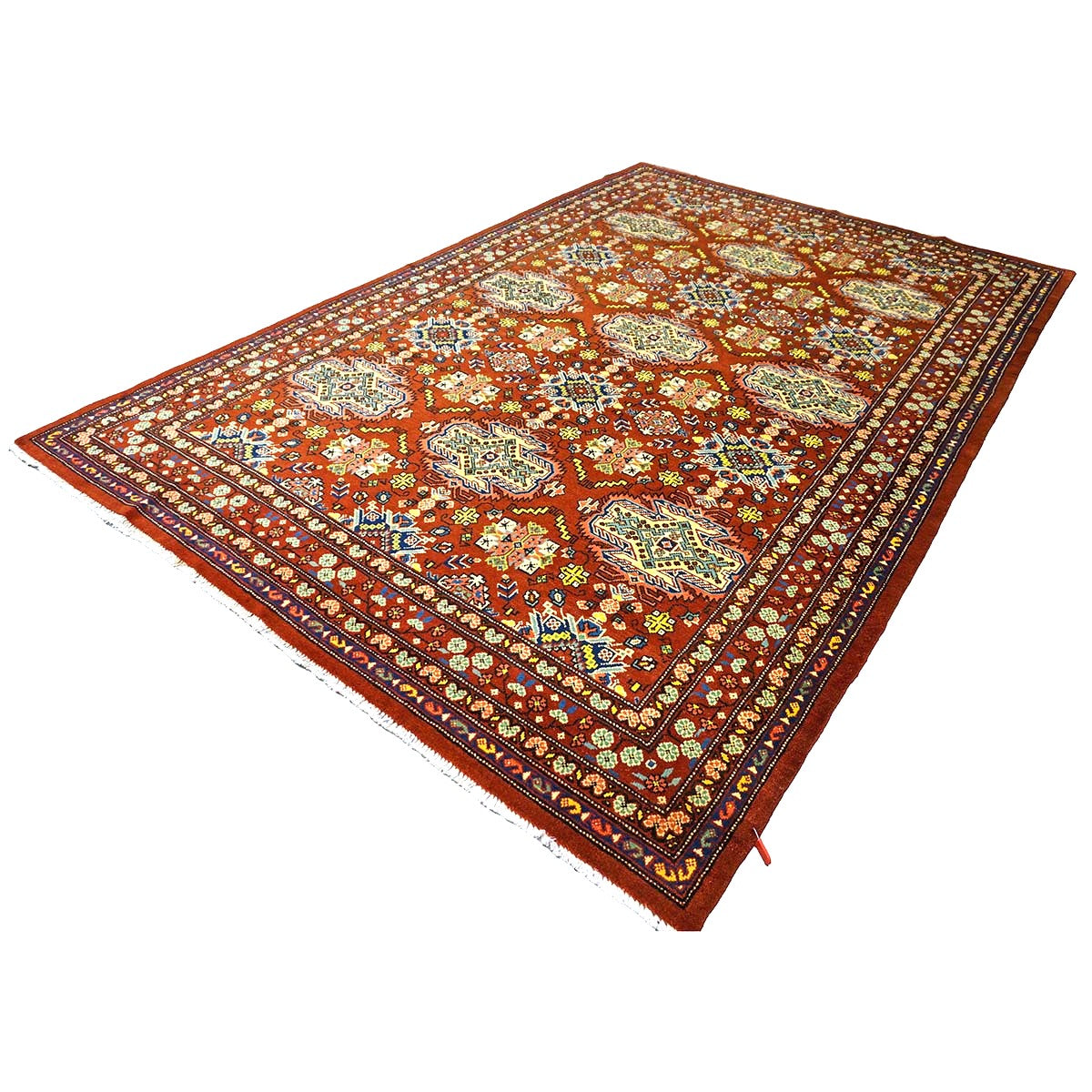 Antique Cacasiani Khotan Wool 7x10 Red & Ivory Handmade Area Rug #9902253