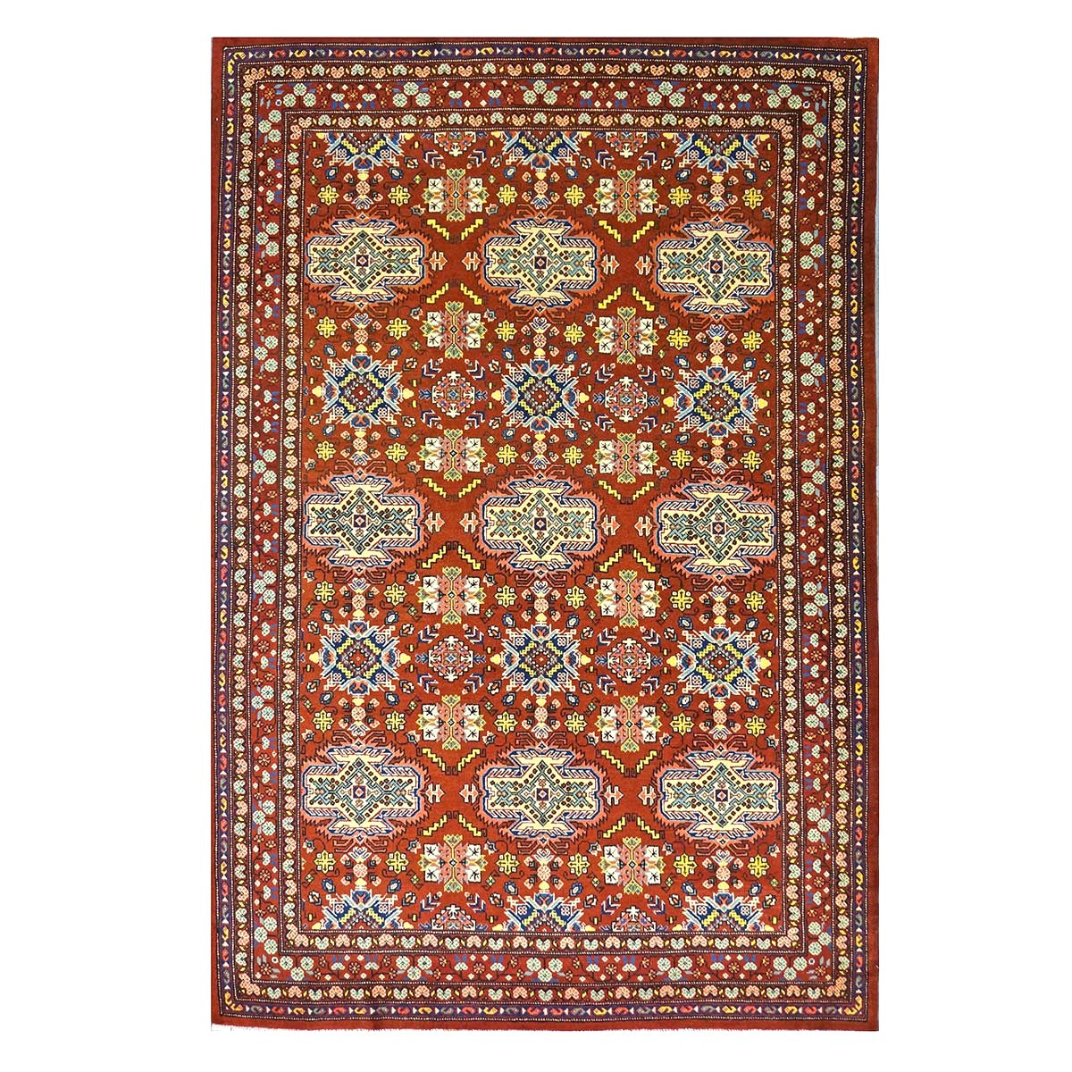 Antique Cacasiani Khotan Wool 7x10 Red & Ivory Handmade Area Rug #9902253