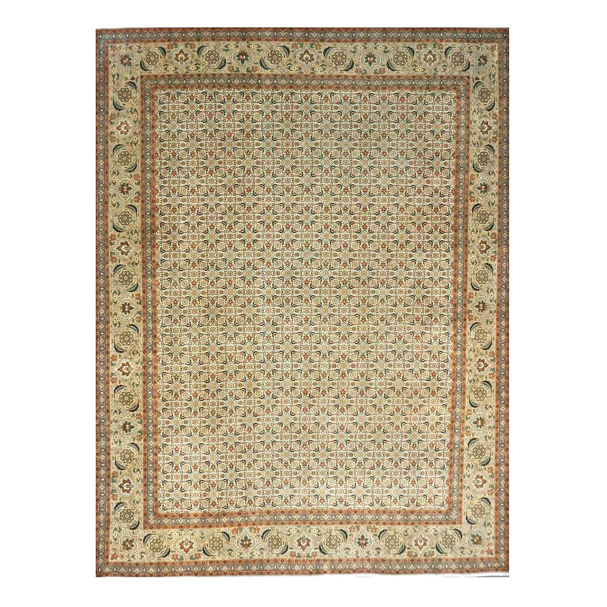 Persian Tabriz Wool 8x12 Olive, Teal & Rust Handmade Area Rug #9902272