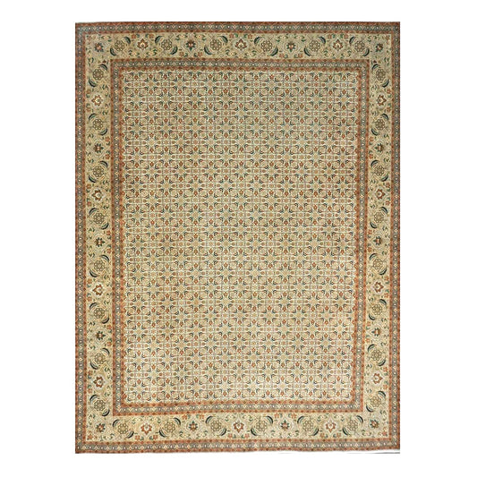 Persian Tabriz Wool 8x12 Olive, Teal & Rust Handmade Area Rug #9902272