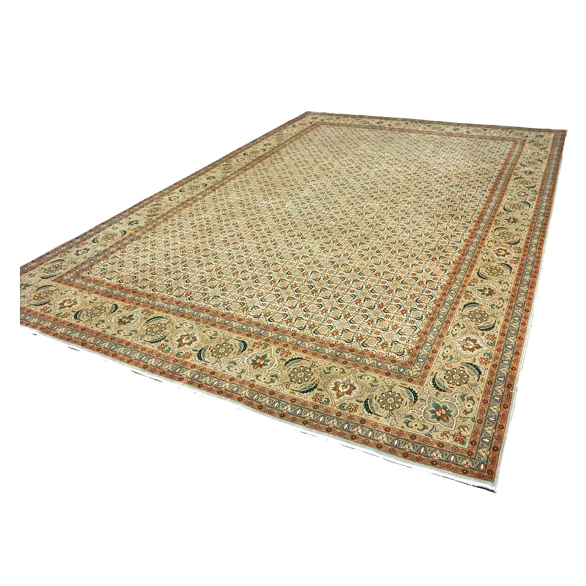 Persian Tabriz Wool 8x12 Olive, Teal & Rust Handmade Area Rug #9902272