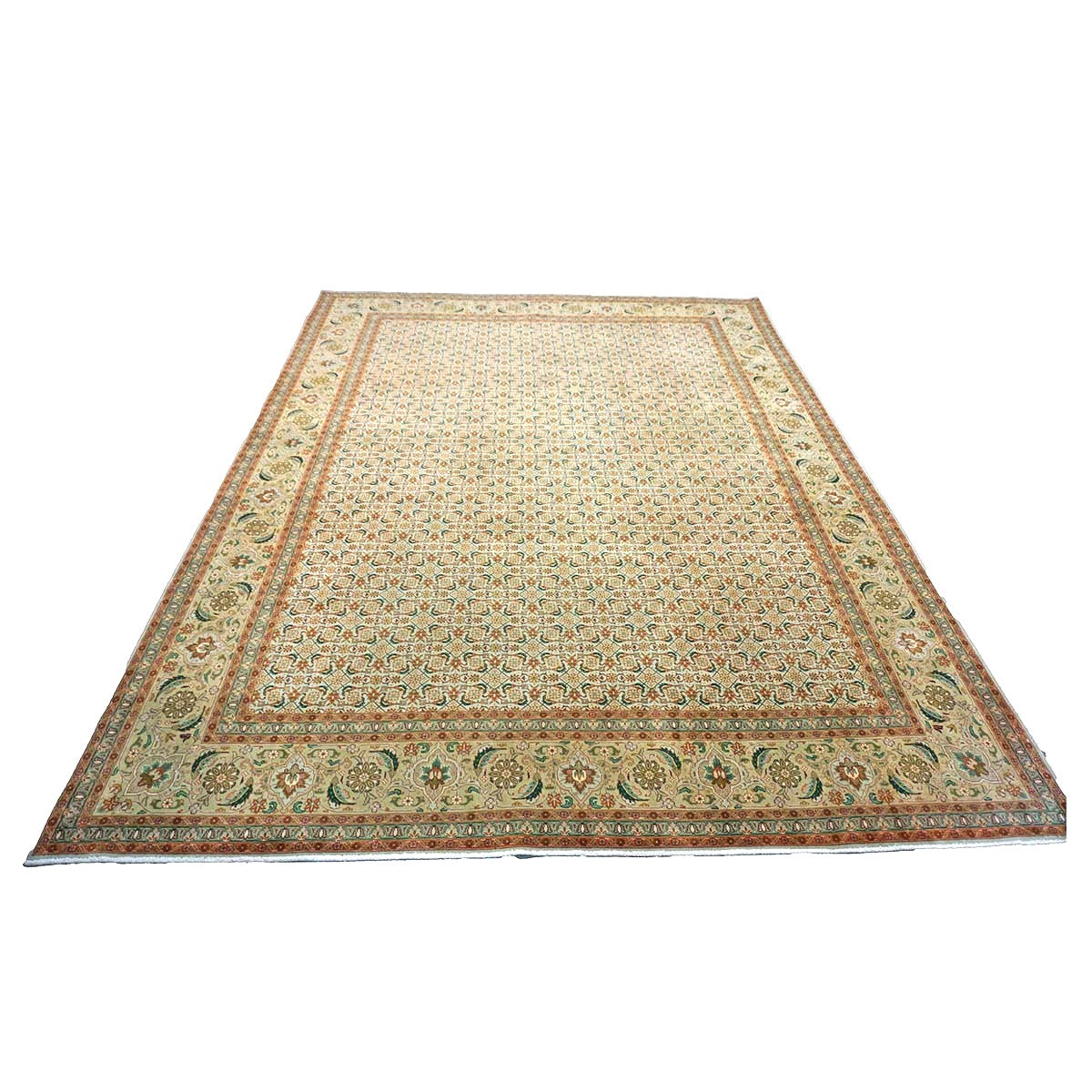 Persian Tabriz Wool 8x12 Olive, Teal & Rust Handmade Area Rug #9902272