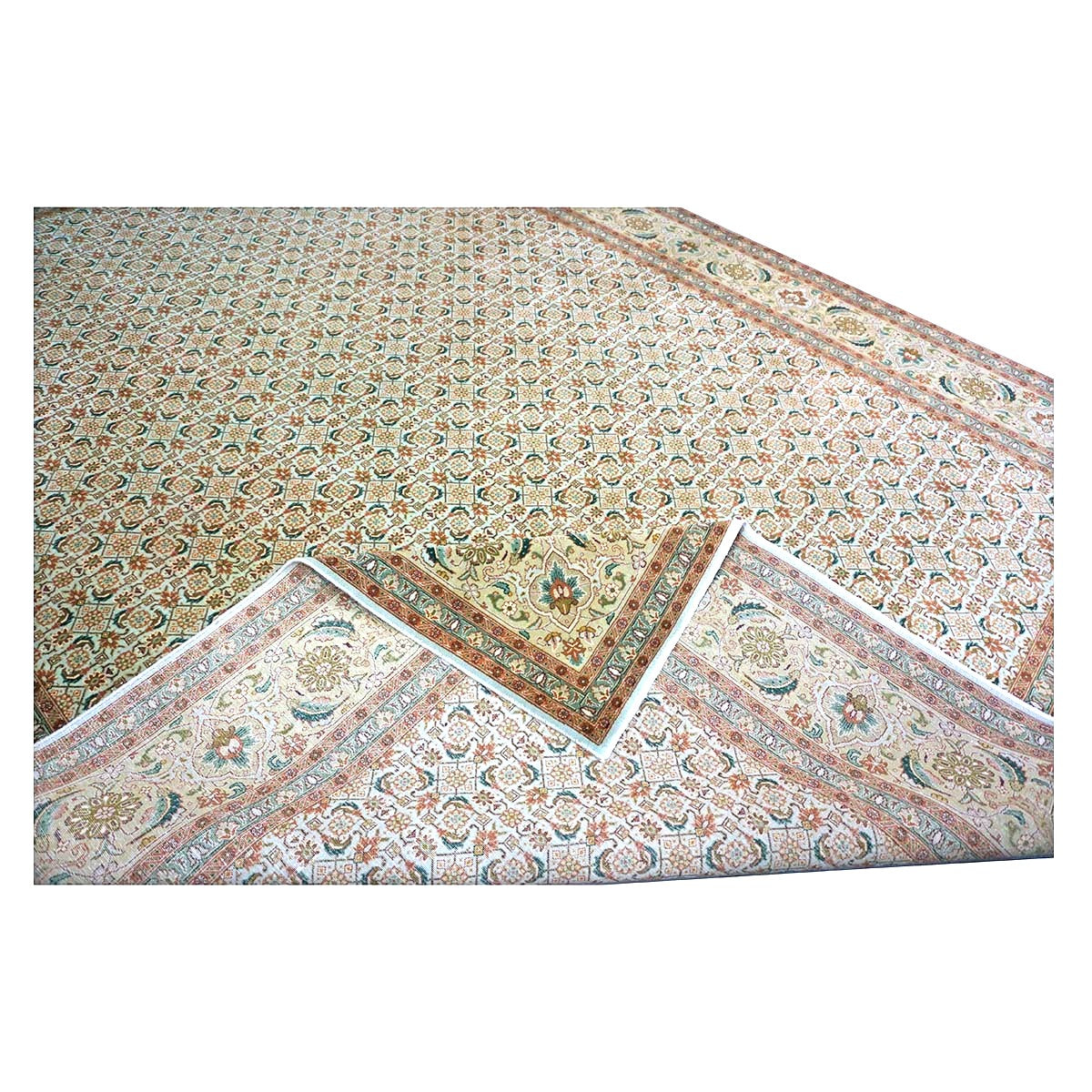 Persian Tabriz Wool 8x12 Olive, Teal & Rust Handmade Area Rug #9902272