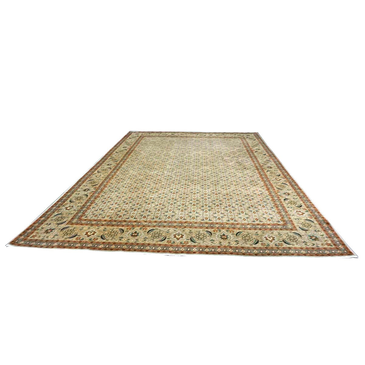Persian Tabriz Wool 8x12 Olive, Teal & Rust Handmade Area Rug #9902272