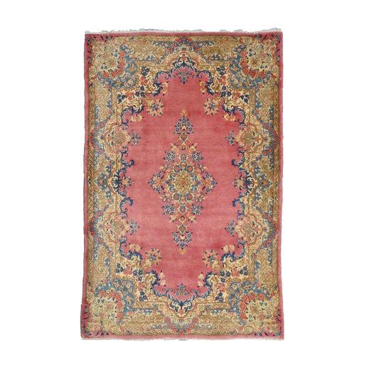 Antique Persian Kerman 4X6 Red, Blue & Ivory Handmade Area Rug #9902283