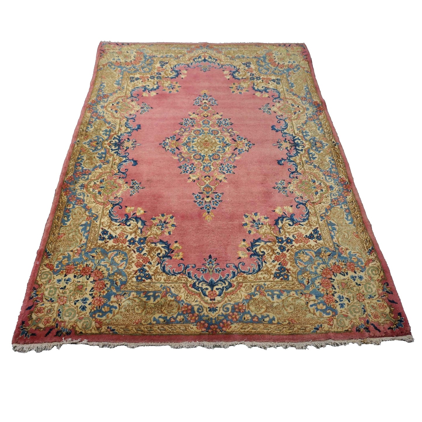 Antique Persian Kerman 4X6 Red, Blue & Ivory Handmade Area Rug #9902283