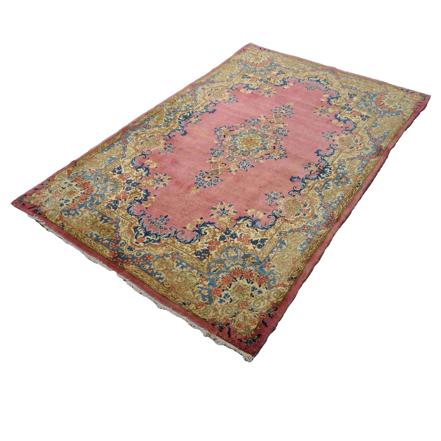 Antique Persian Kerman 4X6 Red, Blue & Ivory Handmade Area Rug #9902283