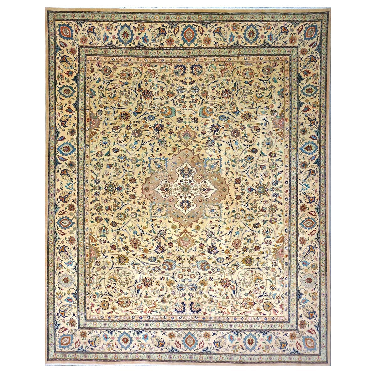 Persian Tabriz Wool 10x12 Beige, Blue & Ivory Handmade Area Rug #9902293