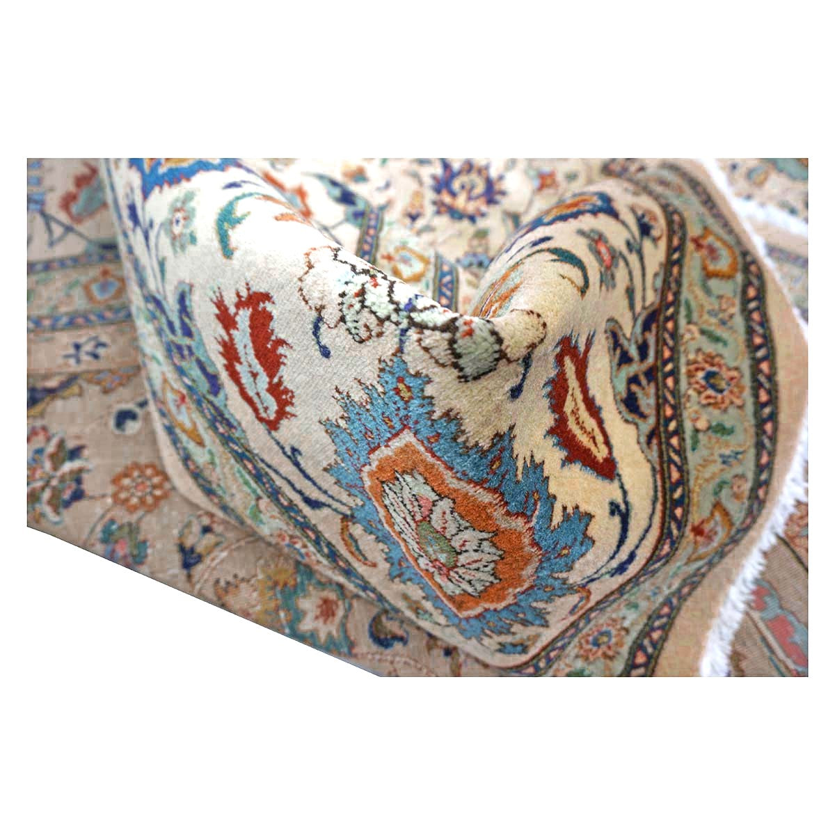 Persian Tabriz Wool 10x12 Beige, Blue & Ivory Handmade Area Rug #9902293