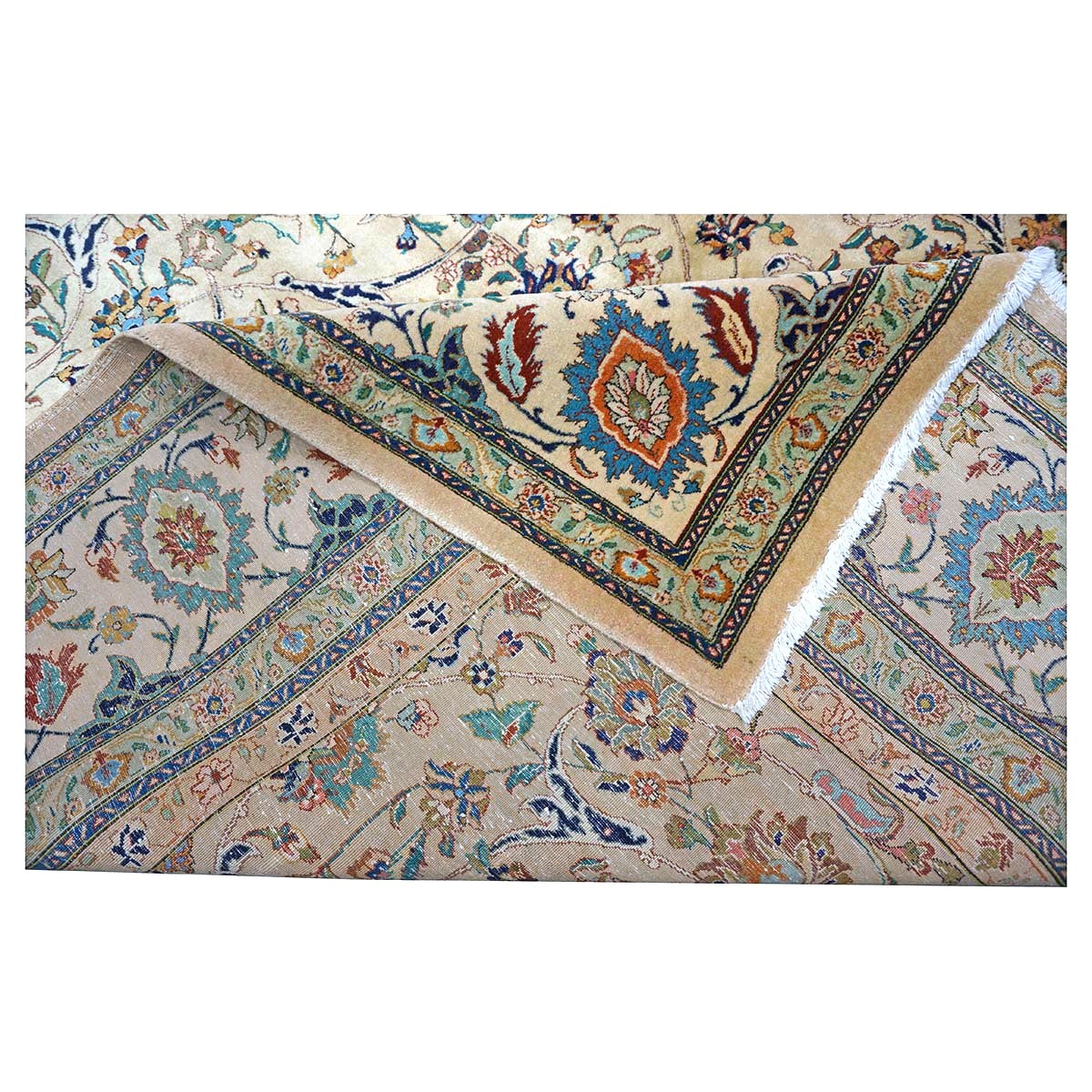 Persian Tabriz Wool 10x12 Beige, Blue & Ivory Handmade Area Rug #9902293