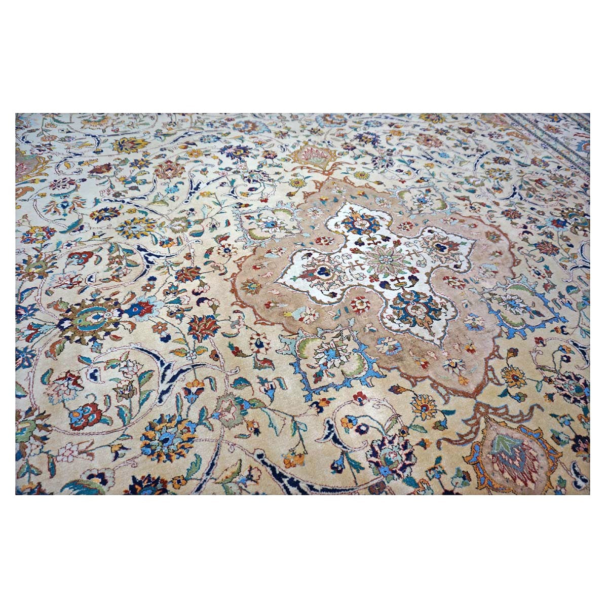 Persian Tabriz Wool 10x12 Beige, Blue & Ivory Handmade Area Rug #9902293
