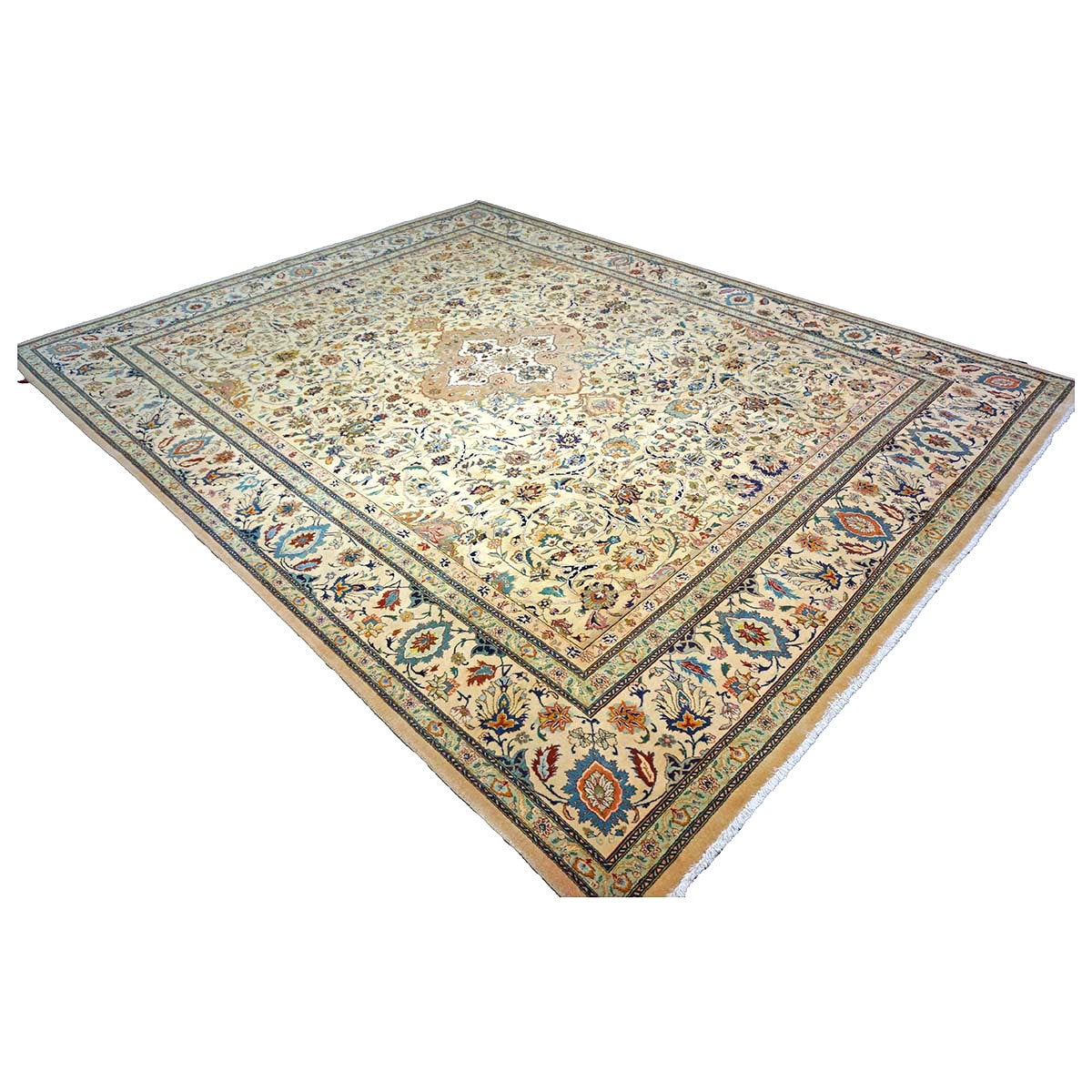 Persian Tabriz Wool 10x12 Beige, Blue & Ivory Handmade Area Rug #9902293