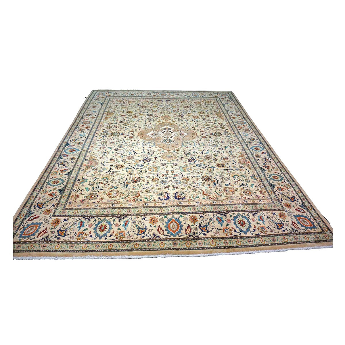 Persian Tabriz Wool 10x12 Beige, Blue & Ivory Handmade Area Rug #9902293