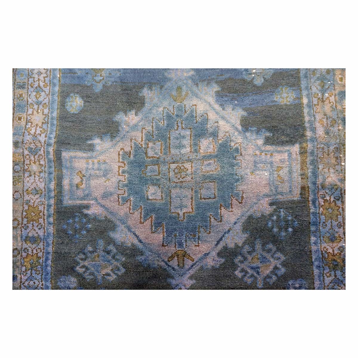 Vintage Persian Overdye Wool 3x10 Blue & Tan Handmade Runner Rug # 9902294