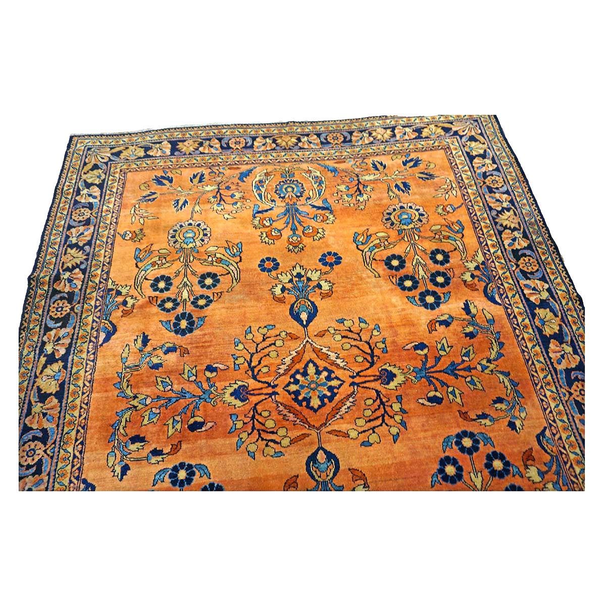 Antique Persian Lilihan Wool 7x10 Orange, Blue & Tan Handmade Area Rug #9902305