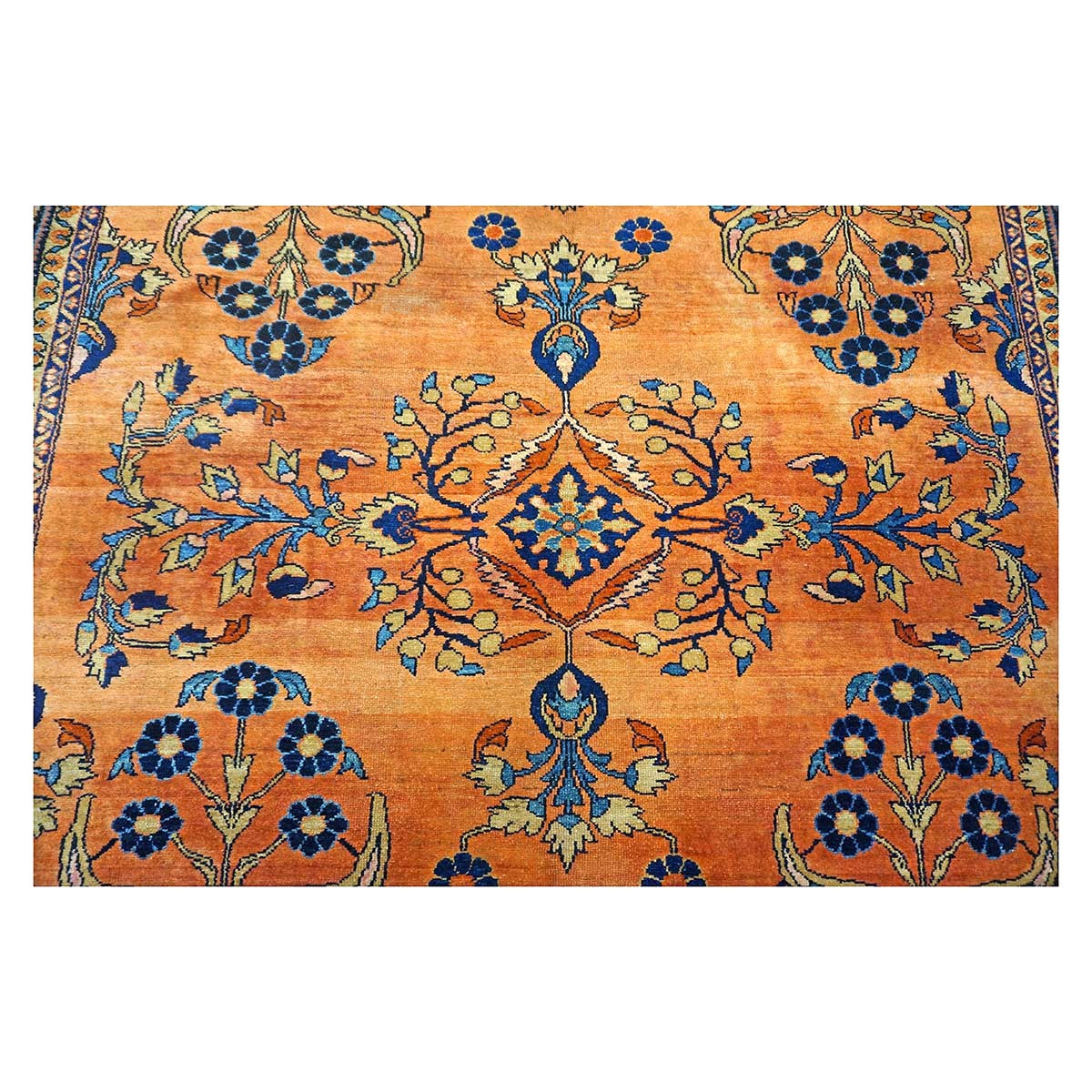 Antique Persian Lilihan Wool 7x10 Orange, Blue & Tan Handmade Area Rug #9902305