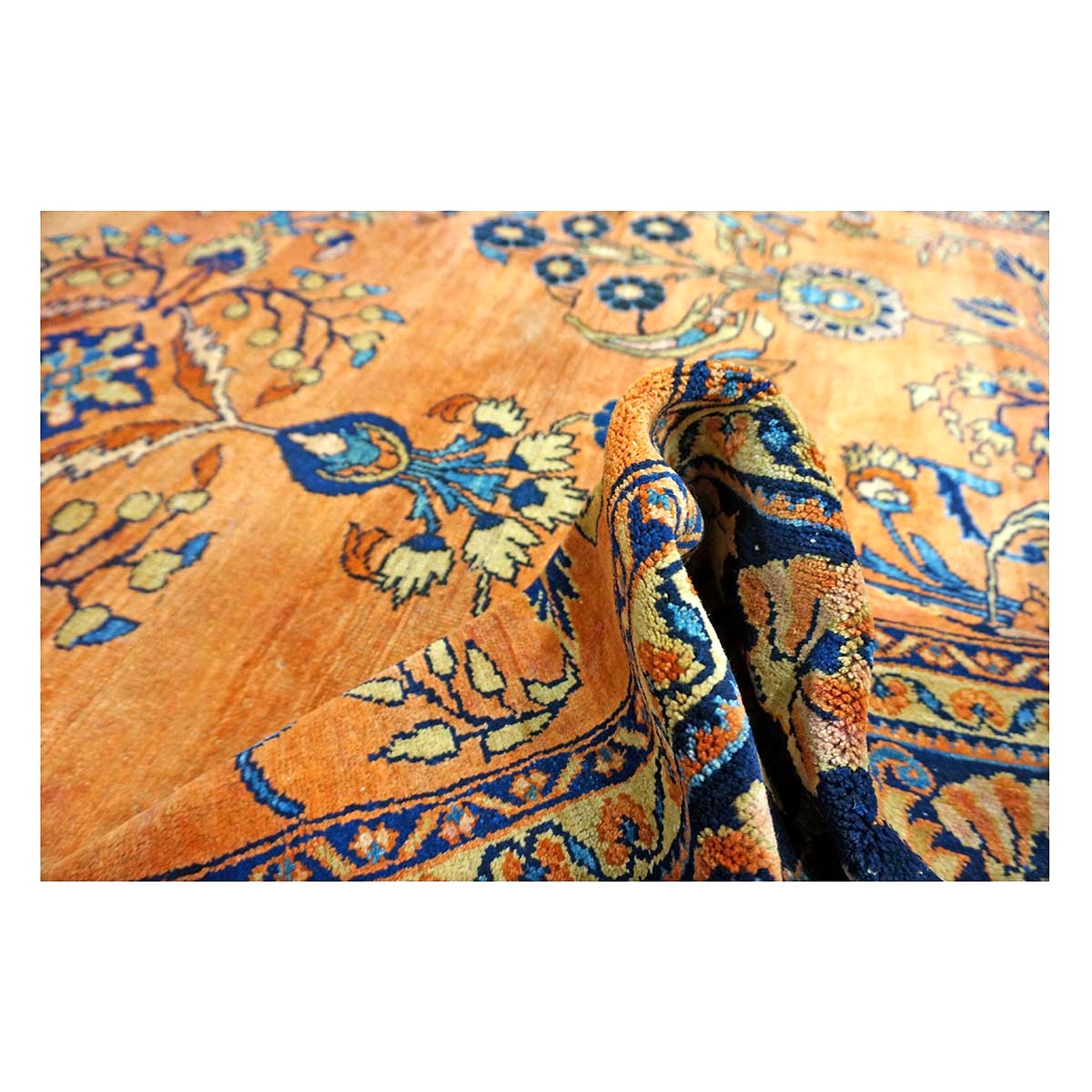 Antique Persian Lilihan Wool 7x10 Orange, Blue & Tan Handmade Area Rug #9902305