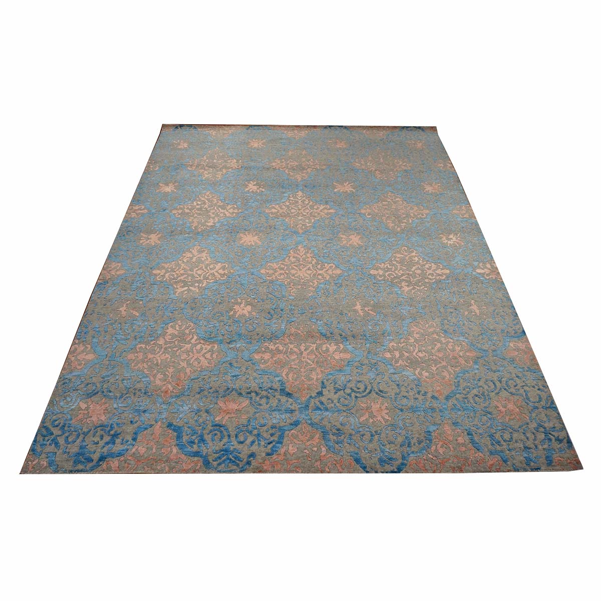 Nepalese Modern  Wool and Silk 8 X 10  Grey, Tan & Blue Handmade Area Rug #9902310