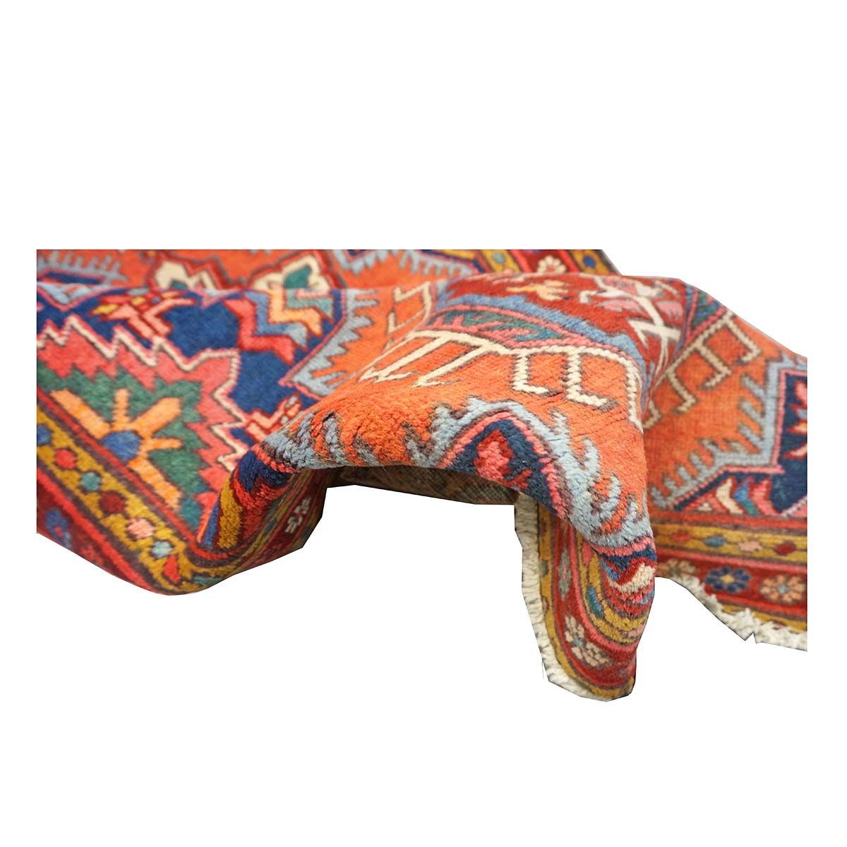 Antique Persian Heriz Wool 3x12 Red, Blue & Orange Handmade Runner Rug #9902312