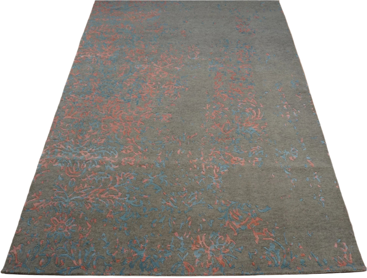 Nepalese Modern Wool and Silk 6 x 8  Grey, Red & Blue Handmade Area Rug #9902314