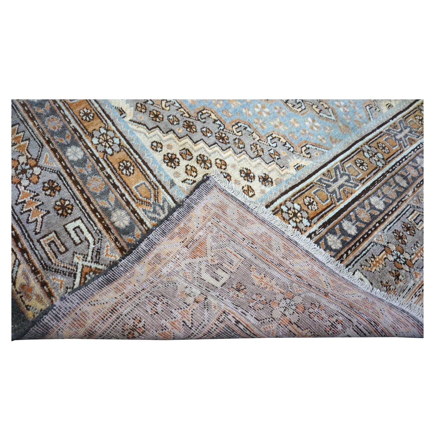 Vintage East Turkestani Khotan Wool 7x13 Taupe & Light Blue Handmade Gallery Rug #9902332