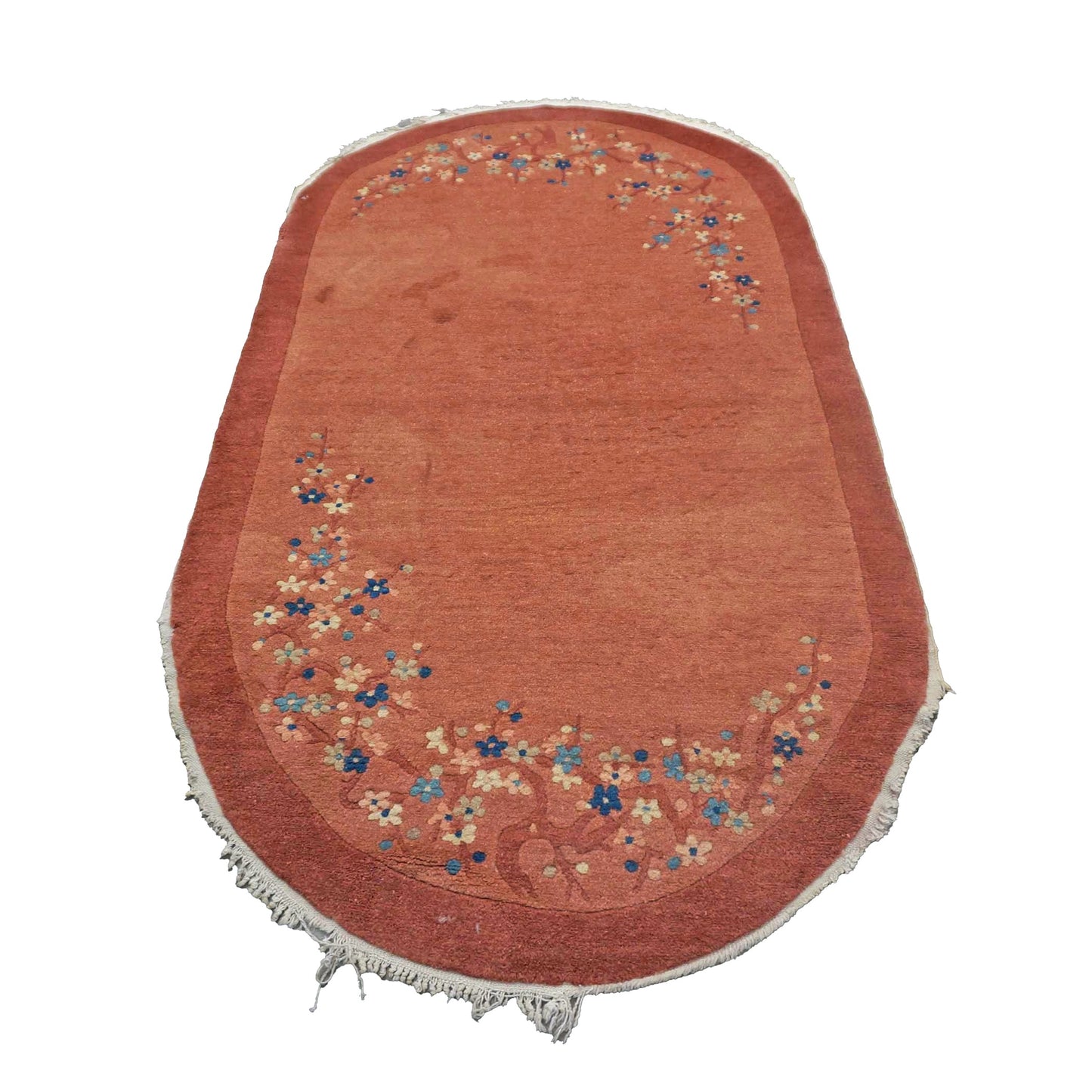 Antique Chinese Art Deco Wool 3x6 Pink Handmade Oval Runner Rug # 9902337