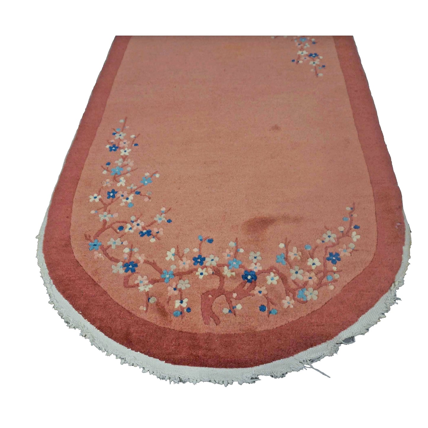 Antique Chinese Art Deco Wool 3x6 Pink Handmade Oval Runner Rug # 9902337