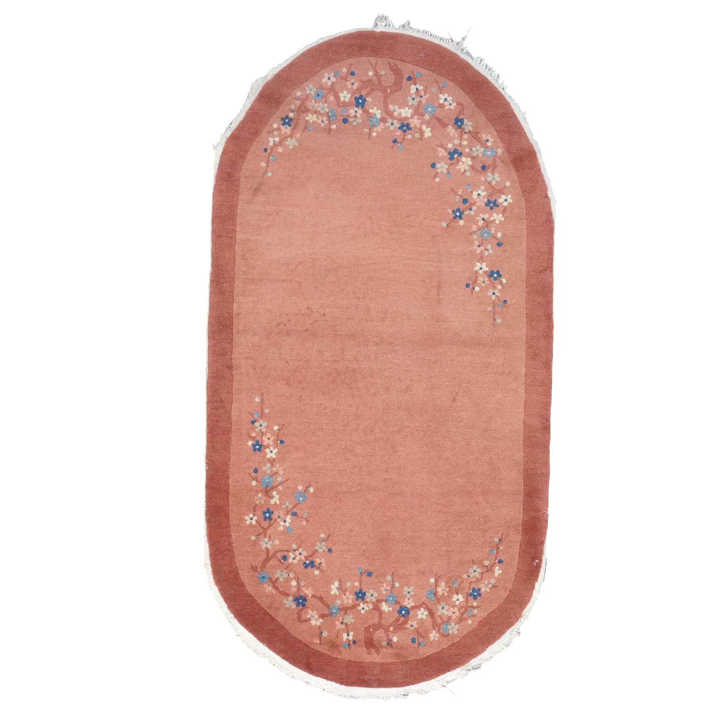 Antique Chinese Art Deco Wool 3x6 Pink Handmade Oval Runner Rug # 9902337