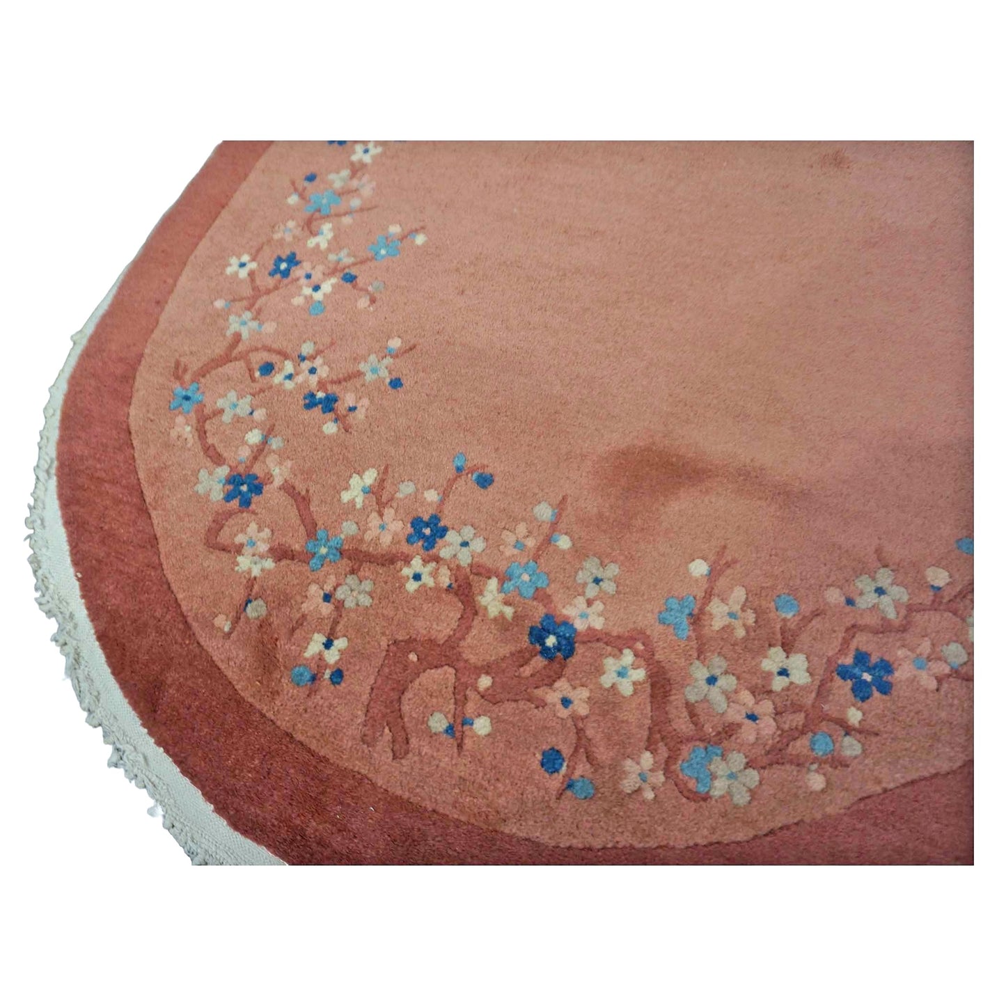 Antique Chinese Art Deco Wool 3x6 Pink Handmade Oval Runner Rug # 9902337