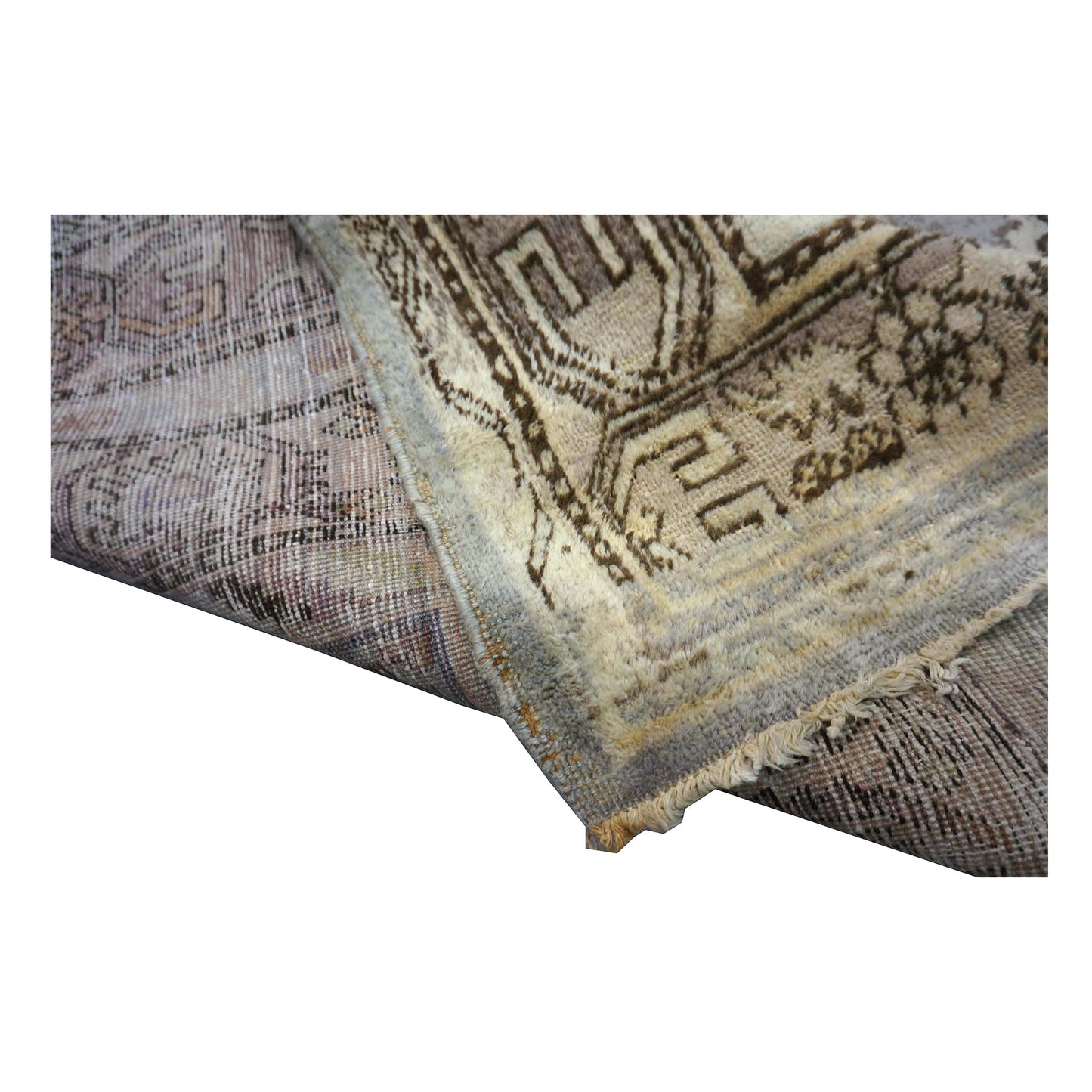 Antique East Turkestani Khotan Wool 9x18 Ivory, Taupe & Brown Handmade Gallery Rug #9902353