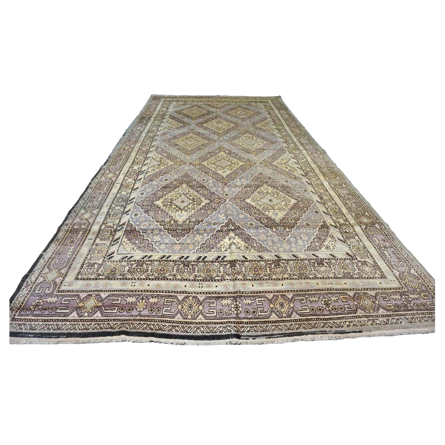 Antique East Turkestani Khotan Wool 9x18 Ivory, Taupe & Brown Handmade Gallery Rug #9902353