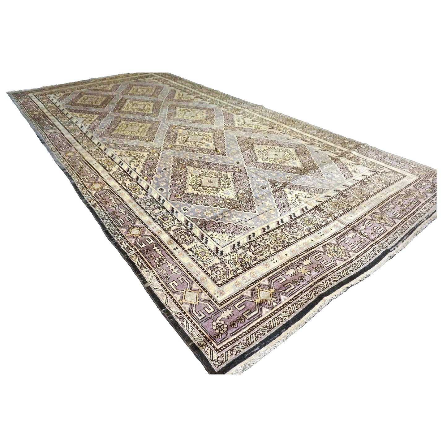 Antique East Turkestani Khotan Wool 9x18 Ivory, Taupe & Brown Handmade Gallery Rug #9902353
