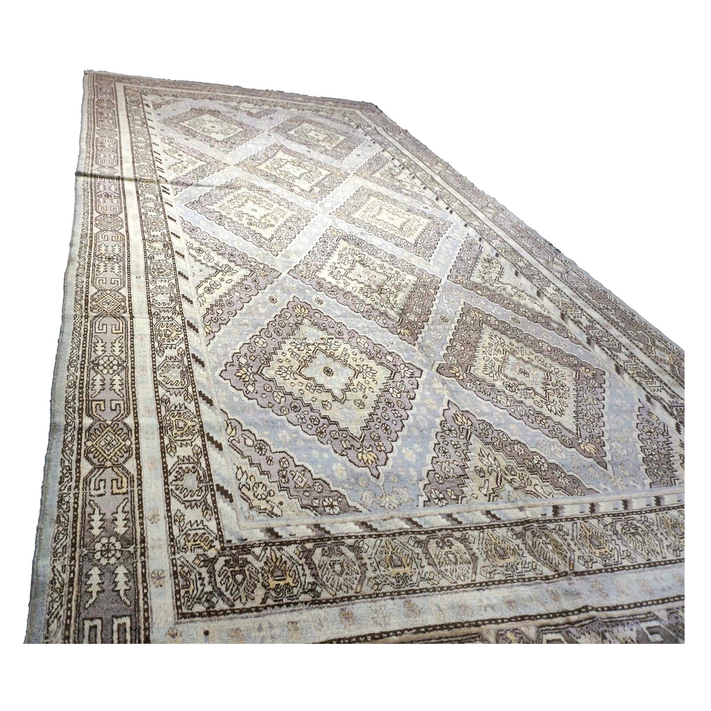 Antique East Turkestani Khotan Wool 9x18 Ivory, Taupe & Brown Handmade Gallery Rug #9902353