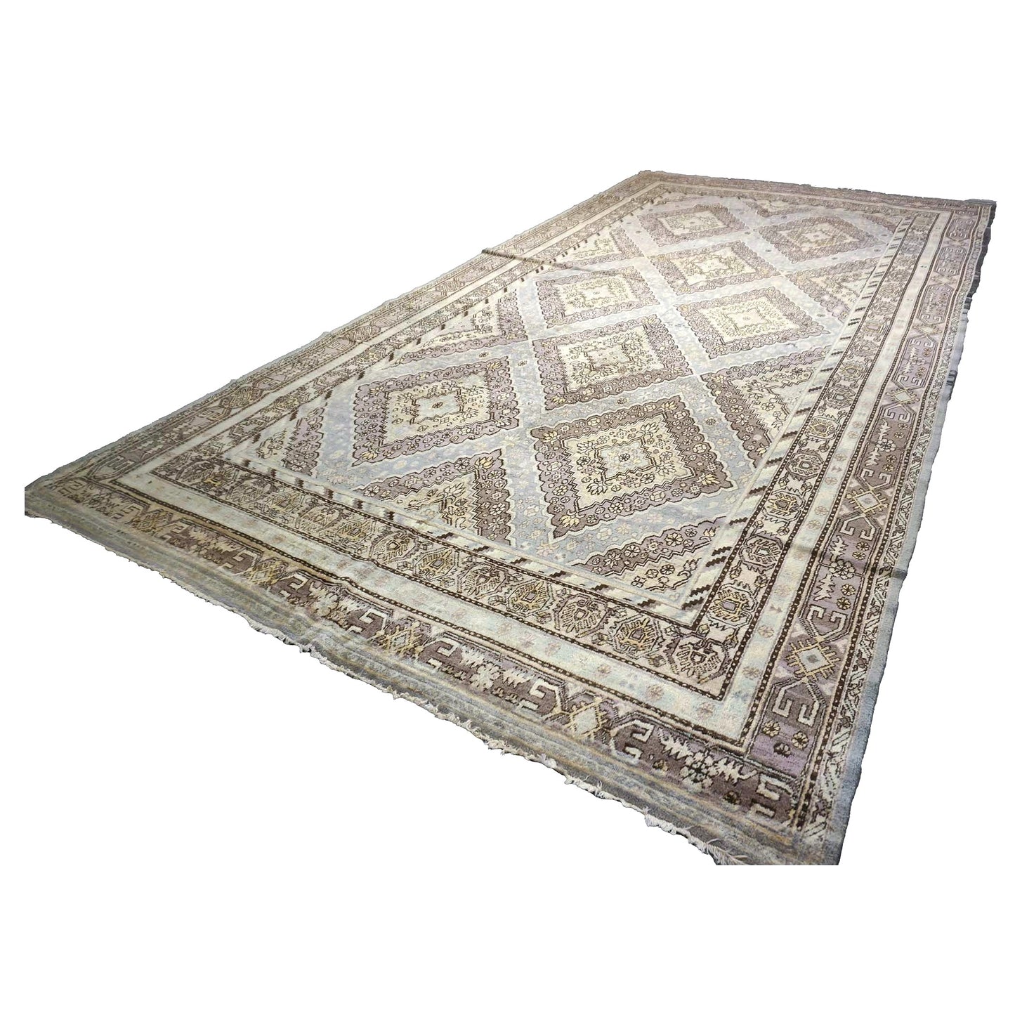 Antique East Turkestani Khotan Wool 9x18 Ivory, Taupe & Brown Handmade Gallery Rug #9902353